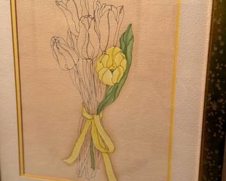 1984 Lauren Jarrett Tulip Bouquet Watercolor & Ink Painting