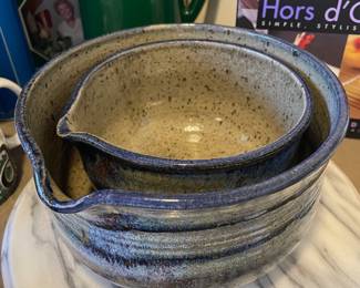 Jeff Tollefson Studio Art Pottery Blue Nesting Spouted Mixing Bowls