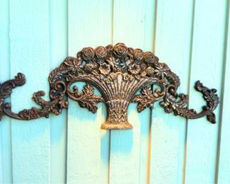 Victorian Floral Basket Cast Iron Wall Plaque