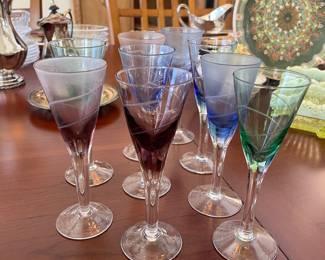 Colorful Etched Swirl Cordial Glasses
