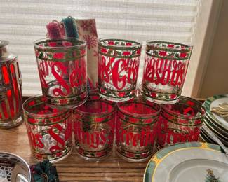 Set of 7 Culver "Seasons Greetings" Old Fashioned Glasses