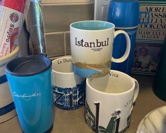 Starbucks Blue Vacuum Insulated Tumbler, Starbucks Global Icon City Collector Series Istanbul Mug, Starbucks Barista Series Italian Edition Coffee Mugs