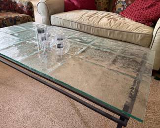 Modern Bubble Glass Top Coffee Table with Black Wrought Iron Base