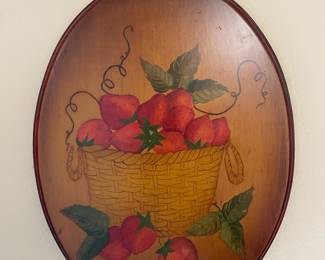 Hand-Painted Strawberry Folk Art Wood Wall Plaque