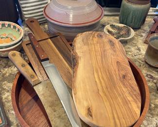 Olive Wood Cutting Board, Vintage Meat Cleaver
