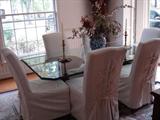Wellington Hall glass top dining table & eight chairs
