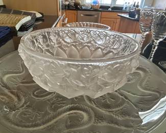 R Lalique Dragon Charger and Roses Bowl