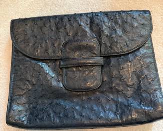 Black Ostrich Leather Clutch