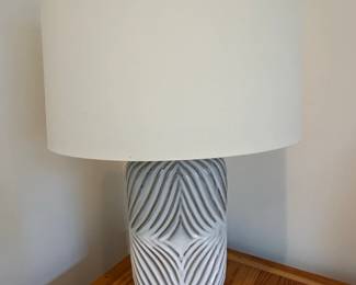 Carved Ceramic Table Lamp with Acrylic Base and Linen Shade