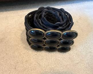 Black Leather Woven Belt with OnyxStyle Cabochons