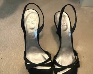 Stuart Weitzman Black Satin Slingback Heels