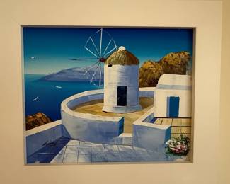 Greek Island Windmill Oil Painting