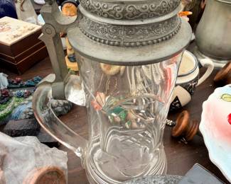 Glass pitcher and silverplate server