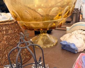Amber glass pedestal punch bowl