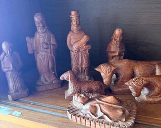 Carved wood nativity set