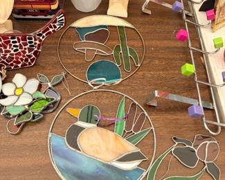 Stained glass-style bird panels