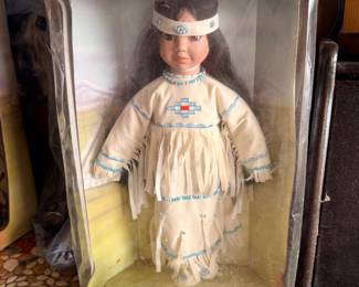 Native American porcelain doll in box