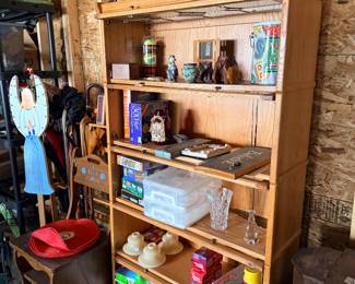 Wood bookshelf with decor and smalls