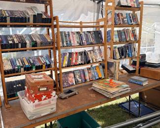 Books, DVDs, and media assortment