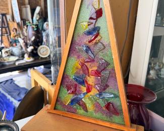 Framed stained glass butterfly panel