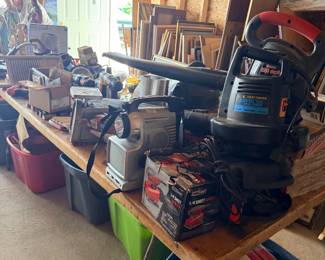Garage table with tools and shop items