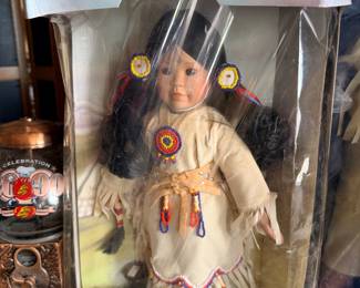 Native American porcelain doll in box