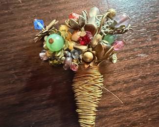 Vintage WireWrapped Beaded Flower Bouquet Brooch