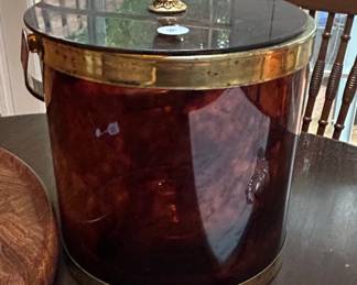 Vintage Amber Glass Ice Bucket with Brass Accents and Pineapple Finial by George Briard