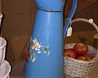Blue Enameled Water Pitcher with Lily Motif