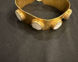 Hammered GoldTone Cuff Bracelet with Baroque Pearl Inlays