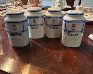 Vintage Made in Occupied Japan Ceramic Spice Jar Set Pepper, Salt, Sugar, Flour