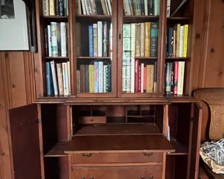 Vintage Solid Oak Secretary Desk with Hutch