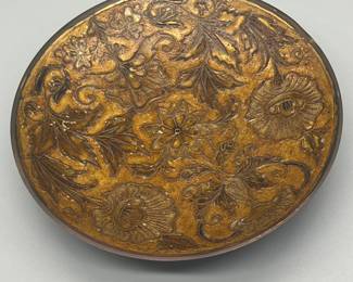 Enamel painted brass pedestal bowl