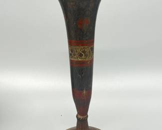 Brass etched enamel vase
