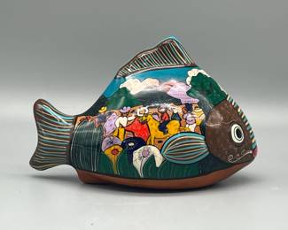 Isidro hand painted Mexican pottery fish