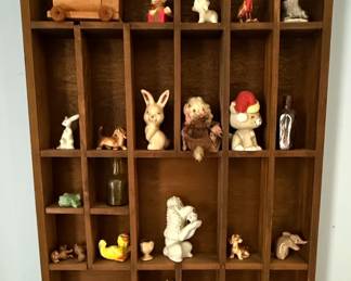 Assorted Santons de Provence Figurines Displayed in Wooden Shadow Box