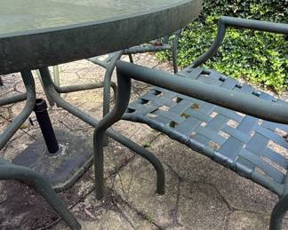 Brown Jordan Tamiami Style Green Metal Patio Dining Set with Glass Top Table