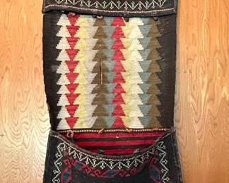 Woven Textile Wall Hanging Organizer and Village Scene Tapestry