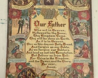 Victorian Religious Chromolithograph - The Ten Commandments and Lord's Prayer