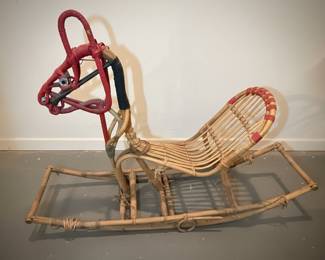 Franco Albini Style Rattan Rocking Horse Toy