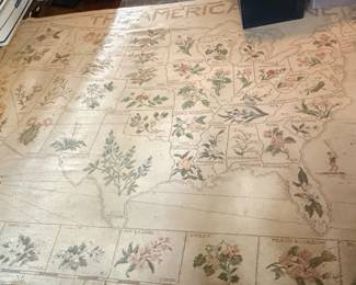 Vintage Paragon USA State Flower Map Embroidery Style Rug