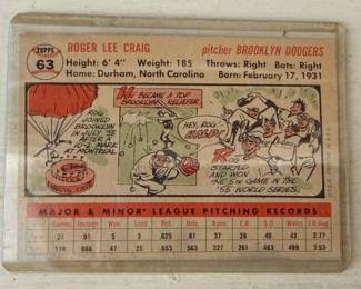 Roger Craig Brooklyn Dodgers Pitcher Baseball Card 1956 Topps #63