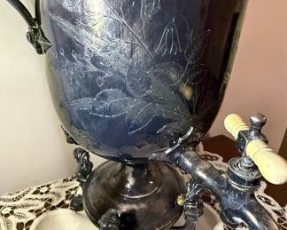 Victorian Style Silver-Plated Samovar with Figural Base