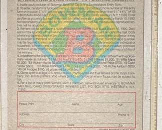 1989 Bowman Gum Baseball Card Sweepstakes Replica