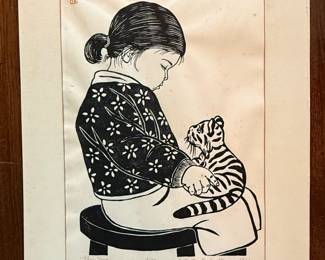 Keiko Hiratsuka Moore "Play Time" Woodblock Print