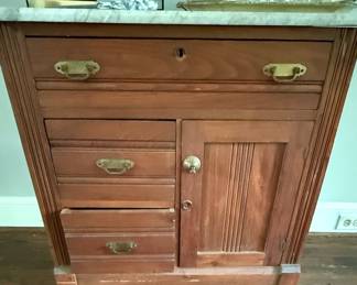 Victorian Eastlake Style Walnut Washstand with Marble Top