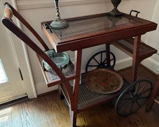 Vintage Cane and Glass Bar Cart