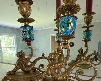 Gilt Bronze and Enamel Candelabra