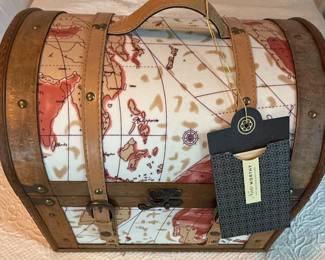 World Map Faux Leather Suitcase Decorative Storage Box