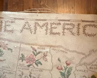 Vintage Paragon USA State Flower Map Embroidery Style Rug